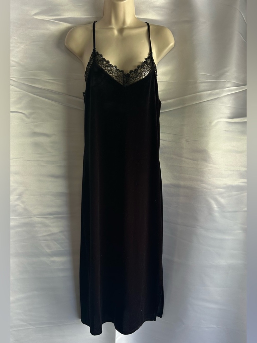 Express Black Velvet Lace-Trim Halter Neck Bodycon Slip Dress | Size Medium